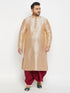 Vastramay Men's Plus Size Gold Zari Weaved Kurta Dhoti Set